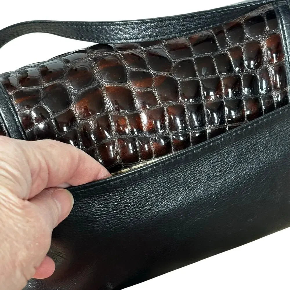 Vintage Brighton crossbody bag shoulder bag purse BLACK & brown moc croc FLAW